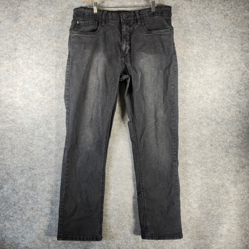 Urban Star Men Premium Apparel Straight Leg Jeans Faded Washed-Out Black 34x30